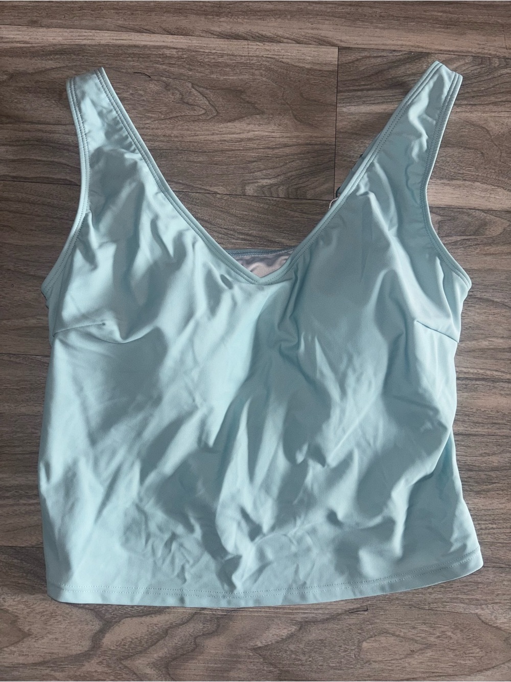 Light Aqua V-Neck Crop Swim Tank Top